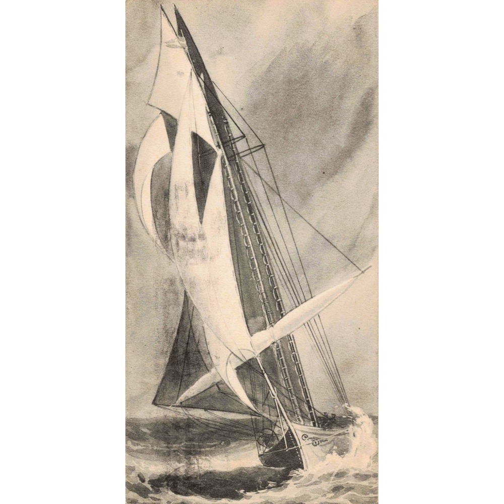 Vintage 1912 Sailing Ship Postcard 1c Benjamin Franklin Stamp Newburgh NY VG - Picture 1 of 2
